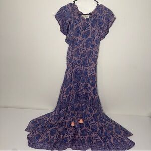 OMIKA Purple Floral Maxi Dress tassle Sz Small